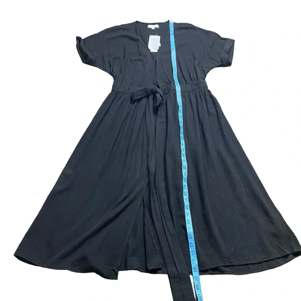 WILLOW Anthropologie Womens Wrap Dress Midi Black short Sleeve Size M Linen NEW - Picture 8 of 15